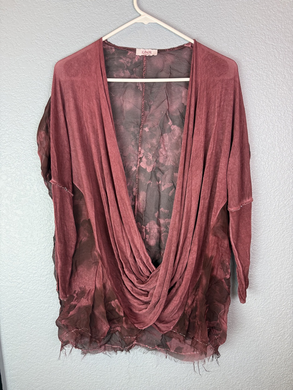Scandal Drape Top Blouse Womens Medium Sheer Boho Italy Floral Mesh Lightweight